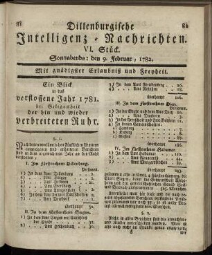 VI. Stück. Sonnabends : den 9. Februar, 1782.