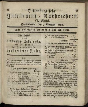 VI. Stück. Sonnabends : den 9. Februar, 1782.