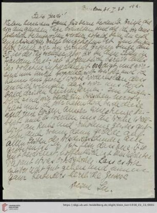 Korrespondenz von Alice und Ludwig Klein: Brief von Lee an Irmgard Klein