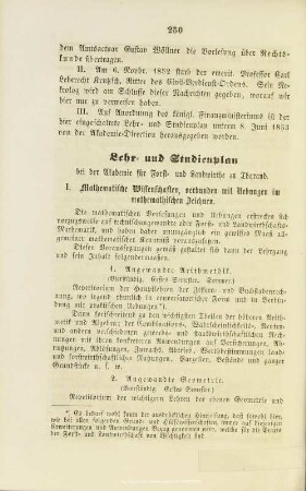 1. Lehr- und Studienplan bei der Akademie für Forst- und Landwirthe zu Tharand