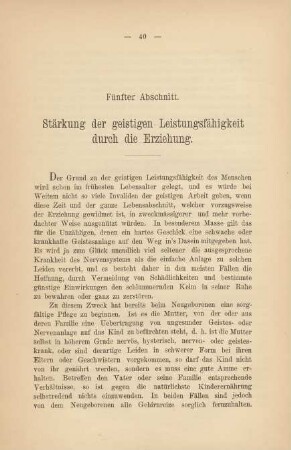 Fünfter Abschnitt. Stärkung der geistigen Leistungsfähigkeit durch die Erziehung