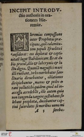 Incipit introdvctio authoris in orationem Hieremiæ