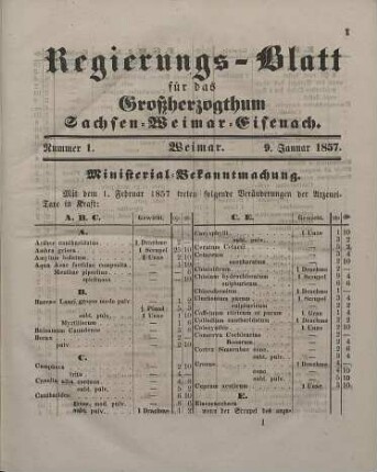 Nr. 1 : 9. Januar 1857