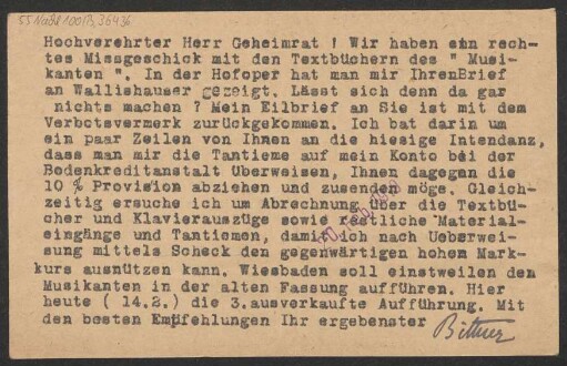 Brief an Ludwig Strecker <senior> an B. Schott's Söhne : 14.02.1919