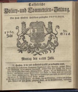 30. Stueck, Montag den 21ten Julii 1760