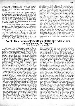 Der XI. Akademisch-wissenschaftliche Kursus für Religion und Weltanschauung in Bergedorf