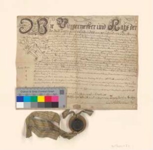 Bürgermeister Joachim Schröder und der Rat der Stadt Templin bestätigen den Leinewebern und Ziechenmachern Innungsartikel.