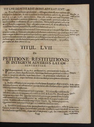 Titul. LVII. De Petitione Restitutionis In Integrvm Adversvs Latam Sententiam.