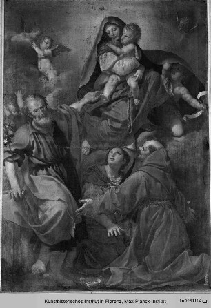 Die Madonna mit dem Kind in der Glorie und Heiligen