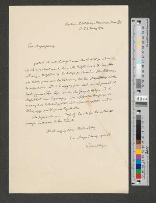 Brief an Werner von Melle