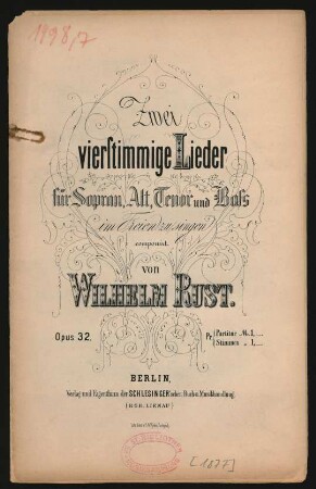 Zwei vierstimmige Lieder für Sopran, Alt, Tenor und Bass : im Freien zu singen ; opus 32