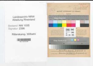 Entnazifizierung Wilhelm Ritterskamp , geb. 26.03.1908 (Kaufmaennischer Angestellter)