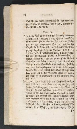 Tab. IV. [Beschreibung] No. 602.-625.