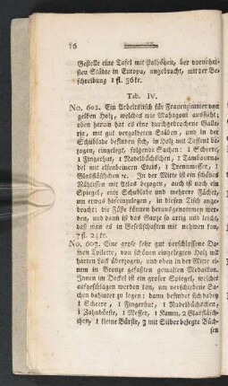 Tab. IV. [Beschreibung] No. 602.-625.