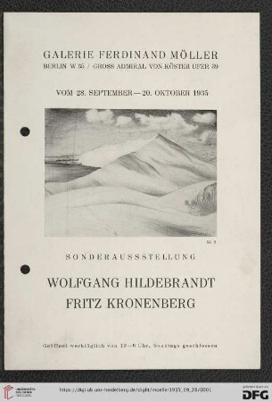 Sonderausstellung Wolfgang Hildebrandt, Fritz Kronenberg : vom 28. September-20. Oktober 1935