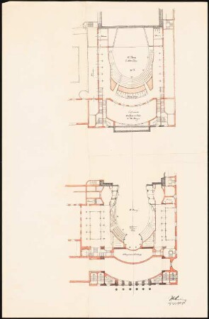 Königliche Oper (auch: Staatsoper unter den Linden, Lindenoper), Berlin Erweiterung - I. Projekt: Grundriss 2. und 4. Rang