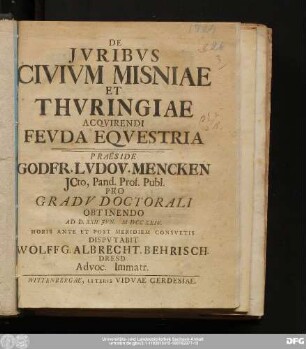 De Jvribvs Civivm Misniae Et Thvringiae Acqvirendi Fevda Eqvestria