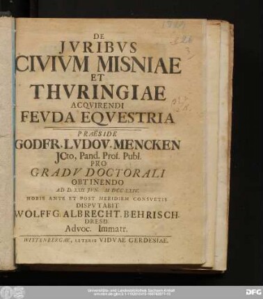 De Jvribvs Civivm Misniae Et Thvringiae Acqvirendi Fevda Eqvestria