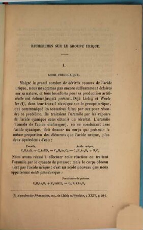 Recherches sur le groupe urique