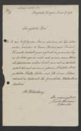 Brief von Felix von Thümen an Unbekannt