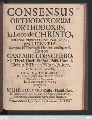 Consensus Orthodoxorum Orthodoxus, in Loco de Christo