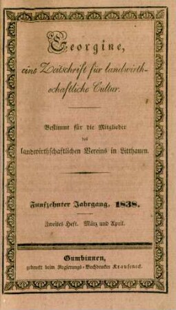Funfzehnter Jahrgang, 1838. Zweites Heft. März und April.
