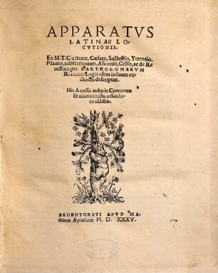 Apparatus Latinae locutionis Ex M. T. Cicerone, Caesare, Sallustio, Terentio, Plauto, ad Herennium, Asconio, Celso, ac de re rustica