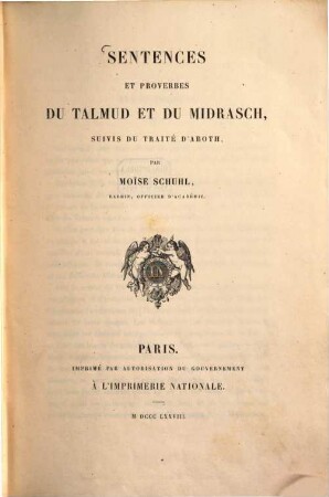 Sentences et proverbes du Talmud et du Midrasch, Suivis du Traité d'Aboth