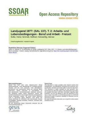 Landjugend 1977: (SAL 137). T. 2: Arbeits- und Lebensbedingungen - Beruf und Arbeit - Freizeit
