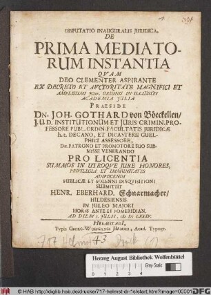Disputatio Inauguralis Iuridica, De Prima Mediatorum Instantia