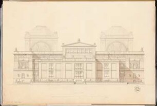Landesbibliothek Berlin Schinkelwettbewerb 1875: Aufriss Rückansicht: Dorotheenstraße; Maßstabsleiste
