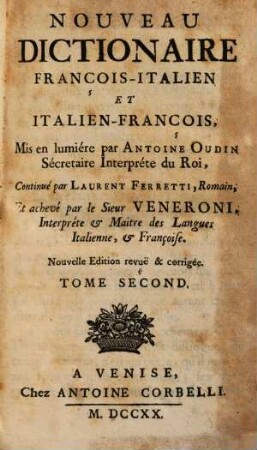 Nuovo dizzionario italiano francese e francese italiano, 2.