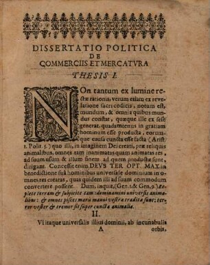 Dissertatio Politica De Commerciis Et Mercatura