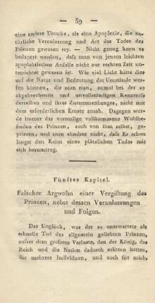 Fünftes Kapitel. Falscher Argwohn einer Vergiftung des Prinzen, nebst dessen Veranlassungen und Folgen