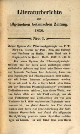 Flora oder allgemeine botanische Zeitung. Literaturberichte zur Flora oder allgemeinen botanischen Zeitung : im Auftr. d. Königl. Bayerischen Botanischen Gesellschaft hrsg.. 8. 1838