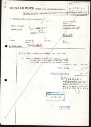 Firmenbriefkopf Konrad Koch, Malermeister- und Anstreichermeister