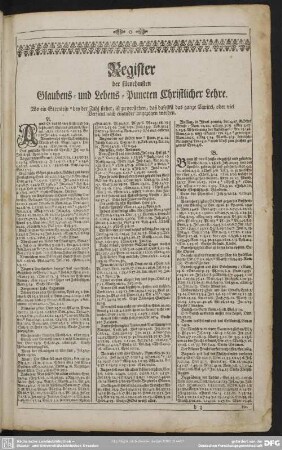 Register der fürnehmsten Glaubens- und Lebens- Puncten Christlicher Lehre