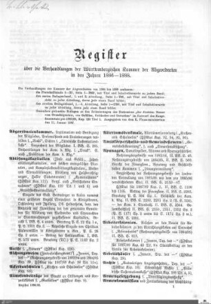 2,14: Landtag Württemberg - Kammer 2, Register 1886-1888