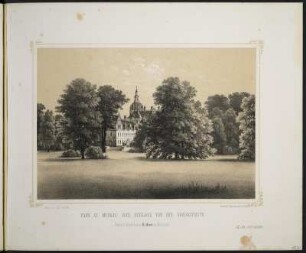 [Bl. 12] : Park zu Muskau. Das Schloss von der Nordostseite, Stahlstich, um 1867 : Ansichten aus dem Park zu Muskau / [Naturz. u. lith. v. Arldt]. - Muskau i./d. Ober-Lausitz : Ahner ; Dresden : Braunsdorf , [circa 1867]. - [22] Bl. : überw. Ill. ; quer-8°. - Ausg. mit 21 Stahlstichen