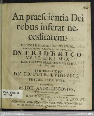 An praescientia Dei rebus inferat necessitatem?