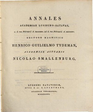 Annales Academiae Lugduno-Batavae. 1825/26 = T. 10. 1827