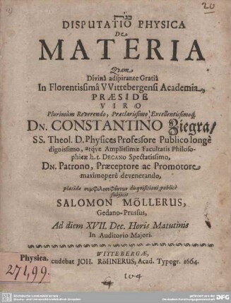 Disputatio Physica De Materia