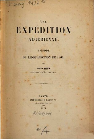 Une expédition algérienne : Épisode de l'insurrection de 1864