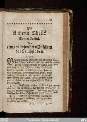 Drittes Capitel. Von einigen besondern Zufällen der Buchstaben.