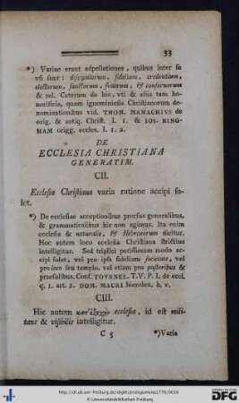 VI. De Ecclesia Christiana Generatim.
