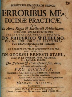 Disp. inaug. med. de erroribus medicinae practicae