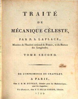 Traité De Mécanique Céleste, 2