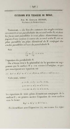 Extension d'un theorème de Monge.