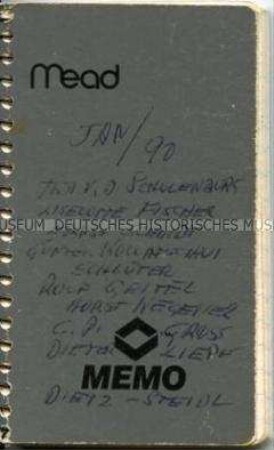 Notizheft zu den Interviews für das Buch "Abschied meiner Generation" - Nachlass