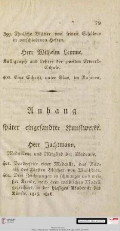 Anhang später eingesandter Kunstwerke